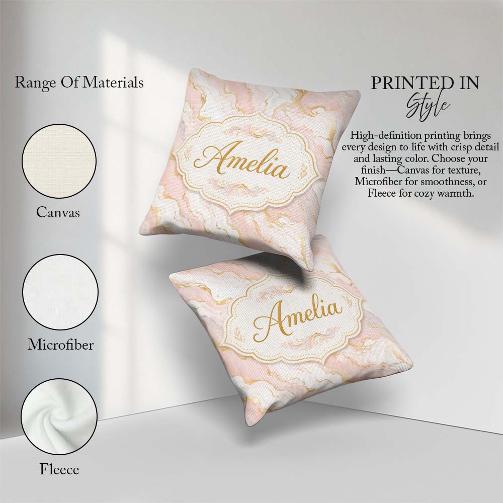 Custom Name Elegant White Marble with Veining Seamless Pattern Square Filled Cushion Throw Pillow Sofa Bed Home Decor Zip Washable UK Made
