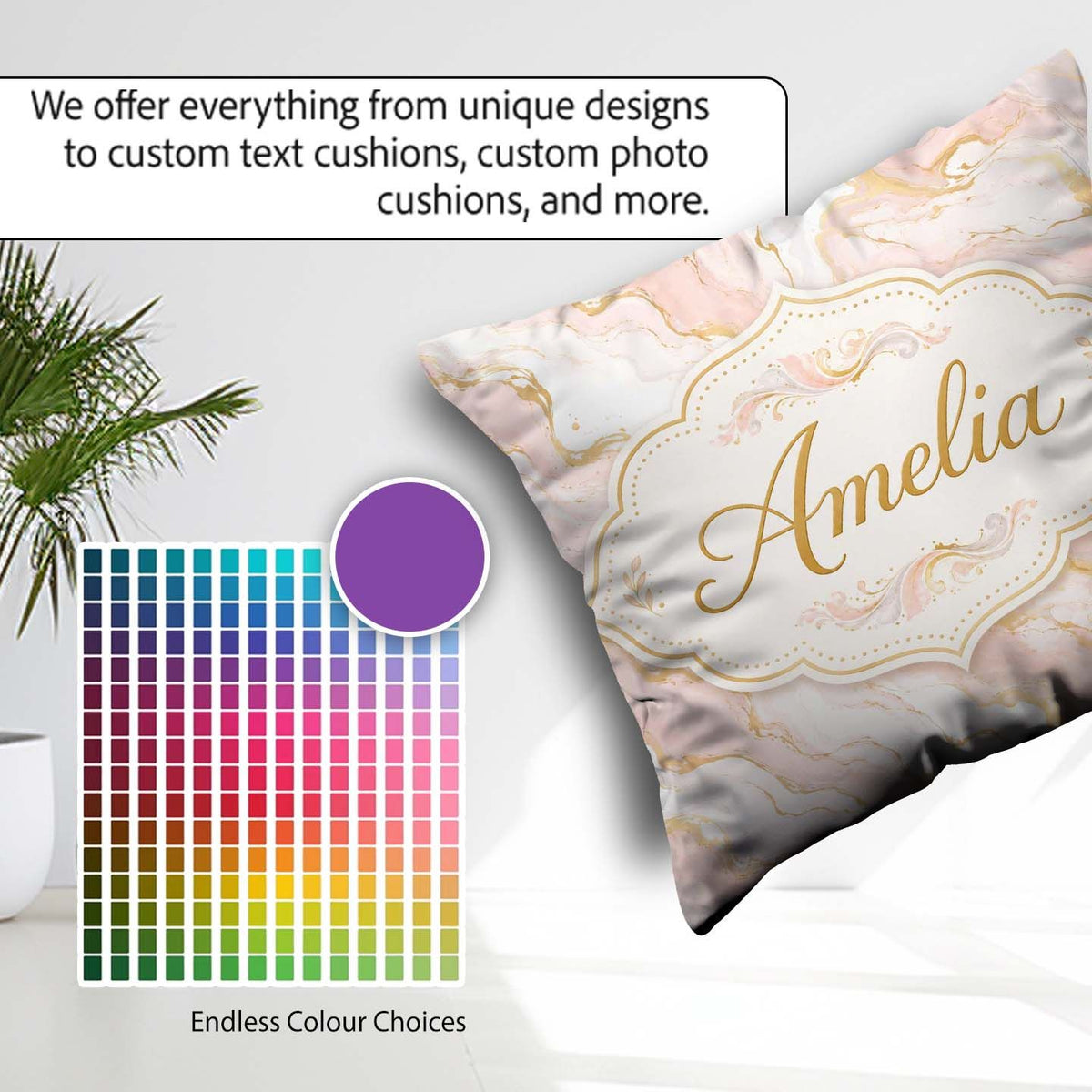 Custom Name Elegant White Marble with Veining Seamless Pattern Square Filled Cushion Throw Pillow Sofa Bed Home Decor Zip Washable UK Made