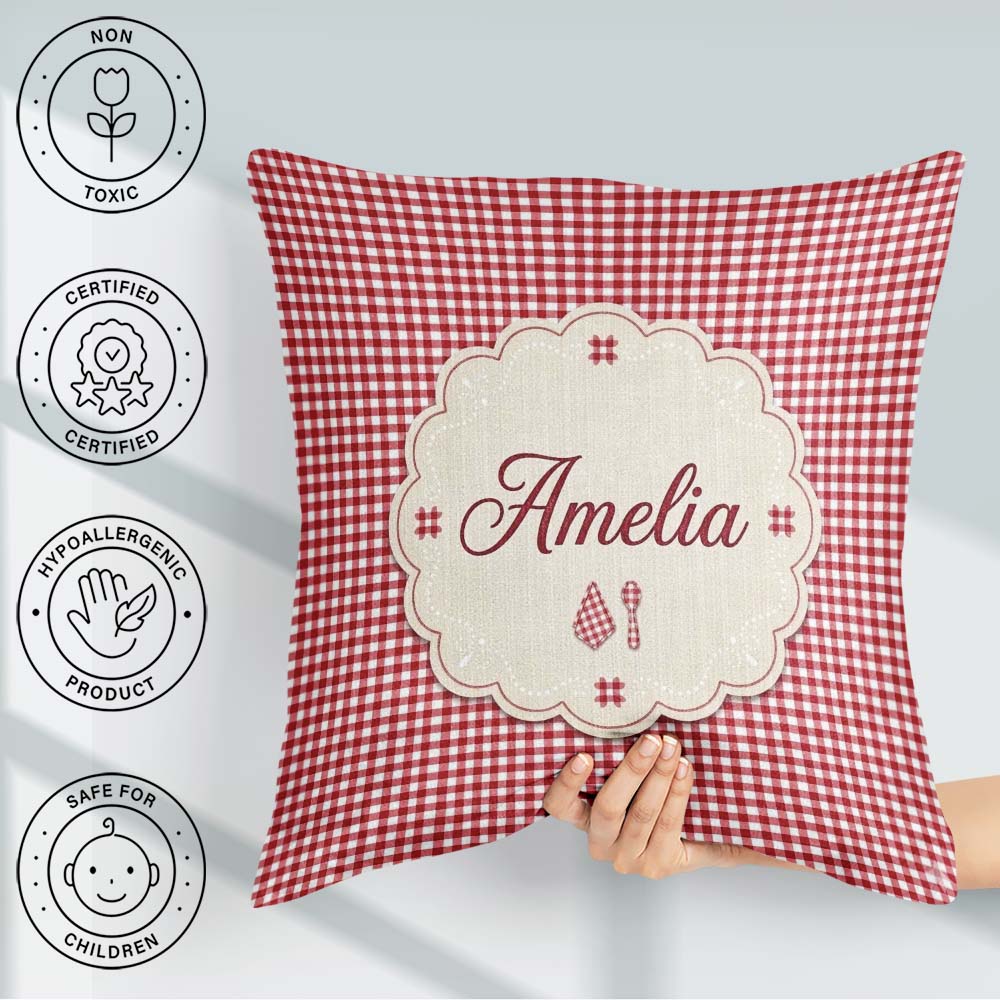 Custom Name Classic Navy Blue Gingham Check Seamless Pattern Square Filled Cushion Throw Pillow Sofa Bed Home Decor Zip Washable UK Made