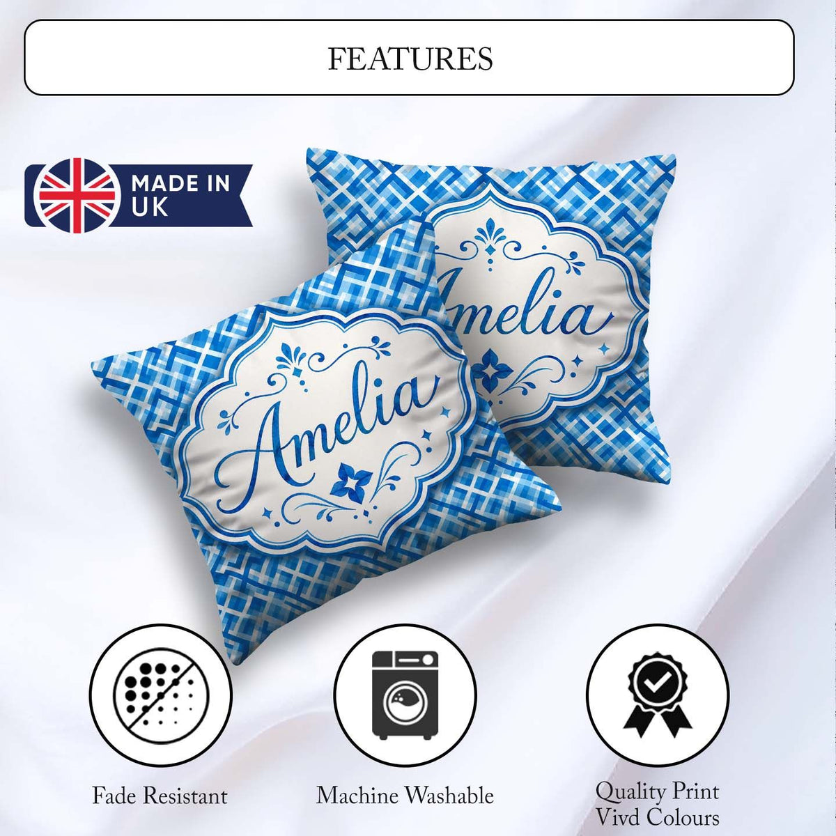 Custom Name Traditional Red Gingham Check Picnic Seamless Lovely Square Filled Cushion Throw Pillow Sofa Bed Home Decor Zip Washable UK Made