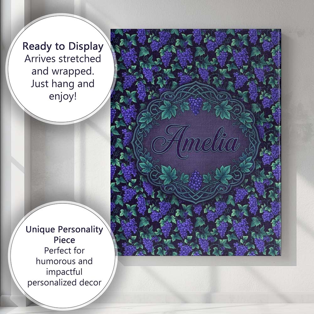 Personalised Name Vibrant Neon Purple Custom Modern Room Accent Creative Decorator Style Canvas Wall Art Print Decor Picture Ready to Hang
