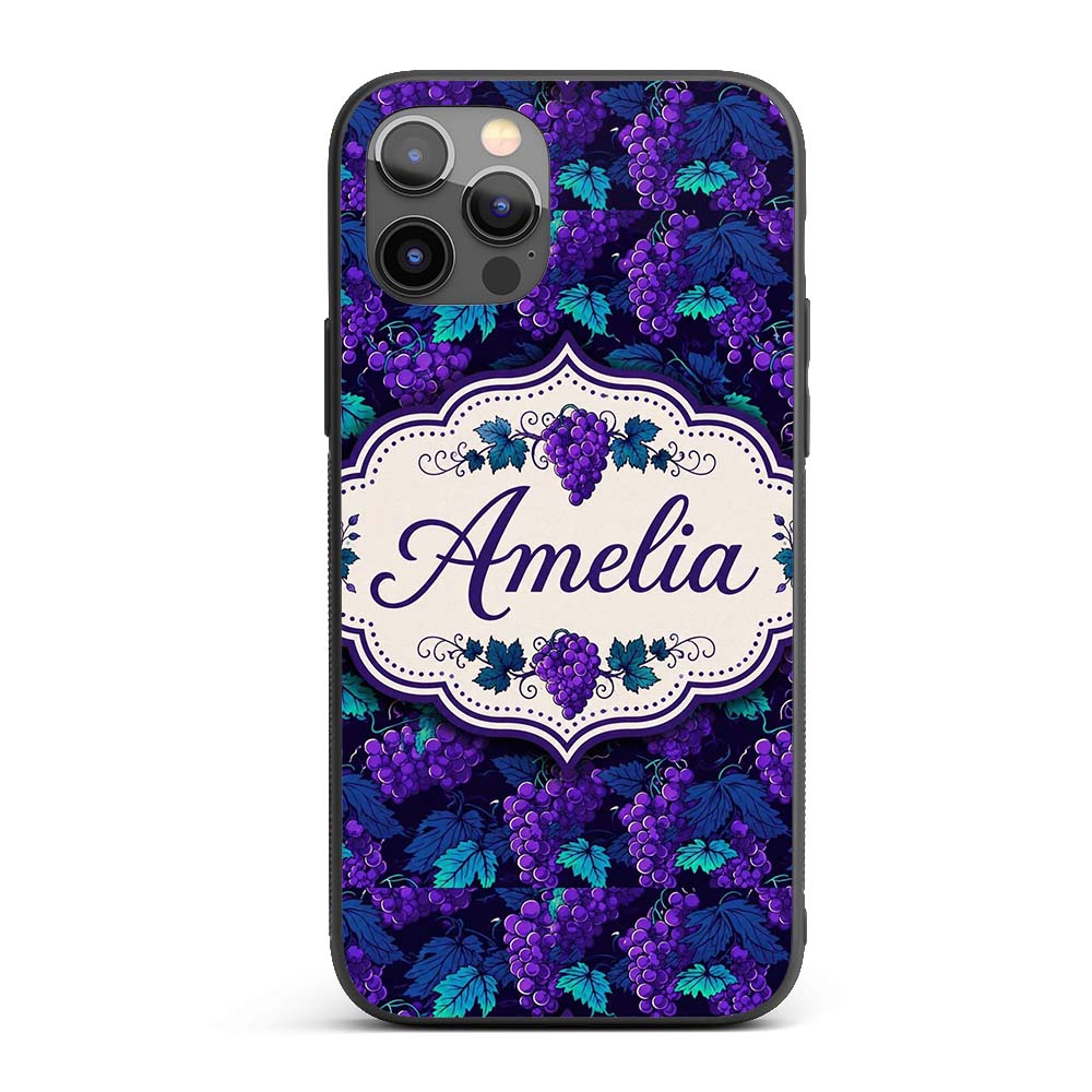 Teal Leaves and Purple Grapes Decorative Seamless Custom Name Protective Phone Case Mobile Cover Durable Everyday Smartphone Shock Resistant