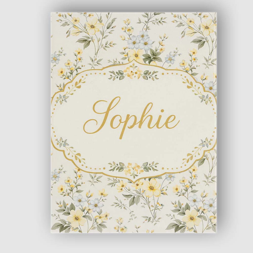 Personalised Name Soft Yellow and White Floral Pattern Cream Background Seamless Custom Canvas Wall Art Print Decor Picture Ready to Hang