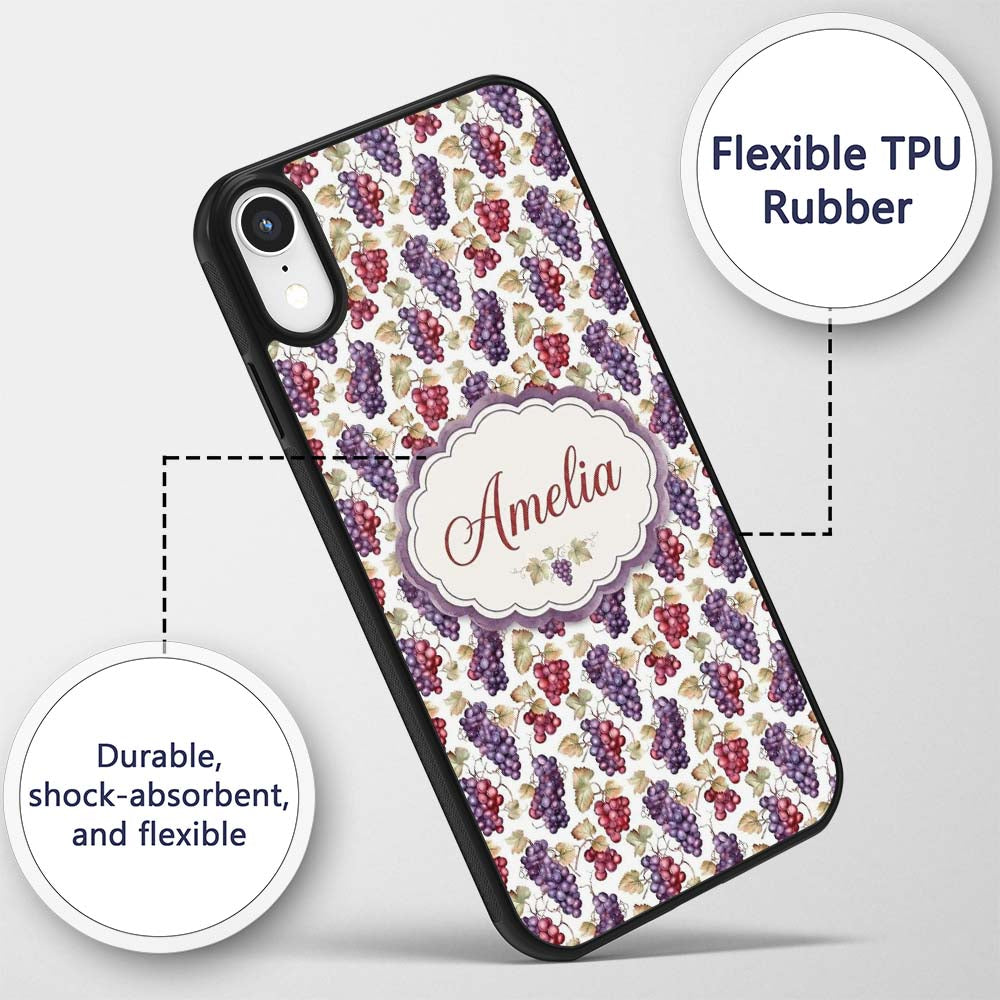 Mixed Red and Purple Grapes Botanical Seamless Custom Name Protective Phone Case Mobile Cover Durable Everyday Smartphone Shock Resistant