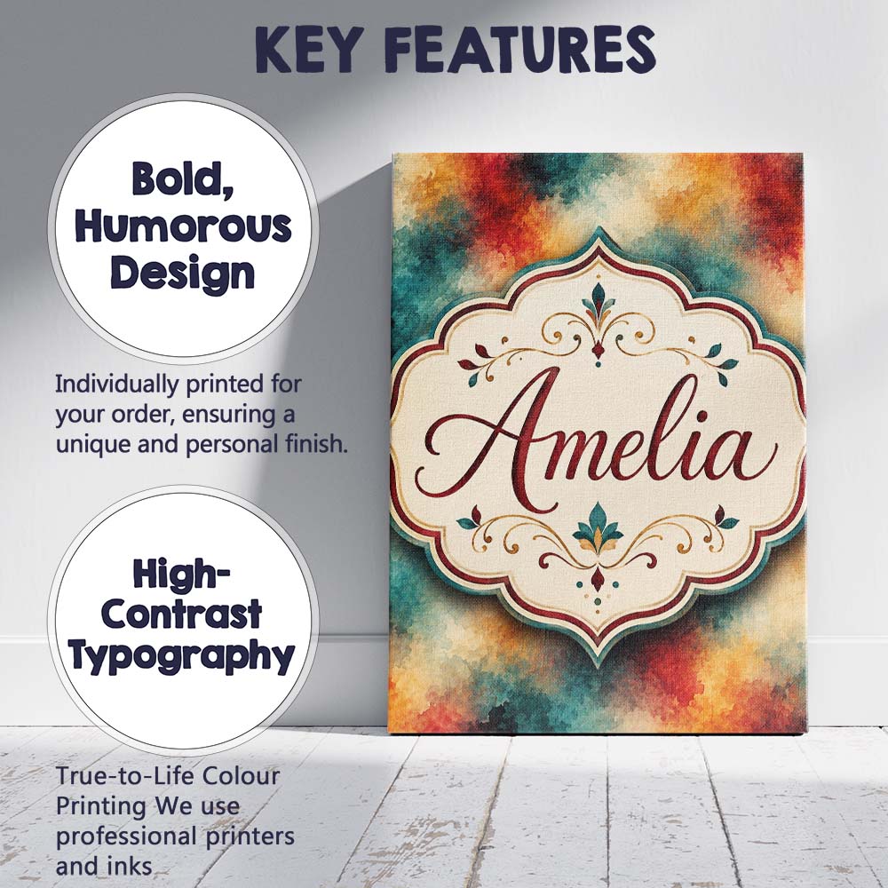 Personalised Name Abstract Watercolour Custom Modern Room Accent Elegant Feature Canvas Wall Art Print Decor Picture Ready to Hang