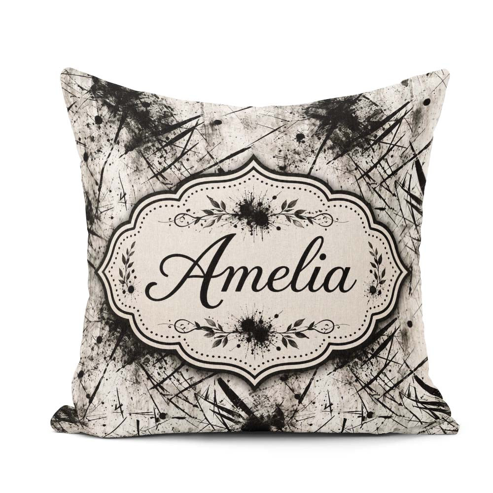 Custom Name Grunge Black Ink Splatter on Concrete Pattern Lovely Square Filled Cushion Throw Pillow Sofa Bed Home Decor Zip Washable UK Made