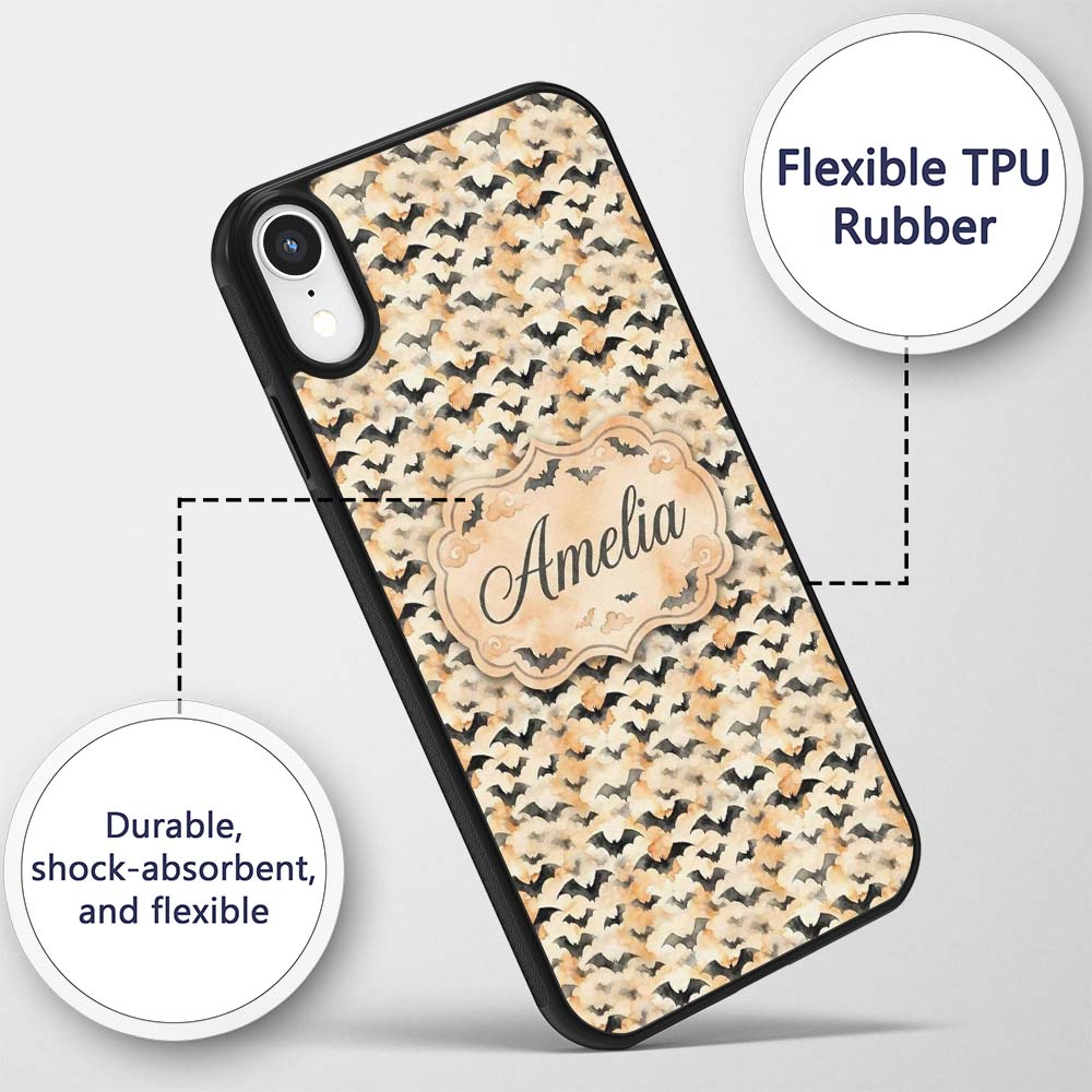 Soft Neutral Bats and Misty Clouds Printed Design Custom Name Protective Phone Case Mobile Cover Durable Everyday Smartphone Shock Resistant