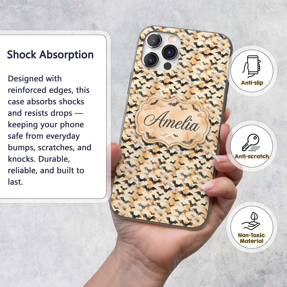 Soft Neutral Bats and Misty Clouds Printed Design Custom Name Protective Phone Case Mobile Cover Durable Everyday Smartphone Shock Resistant