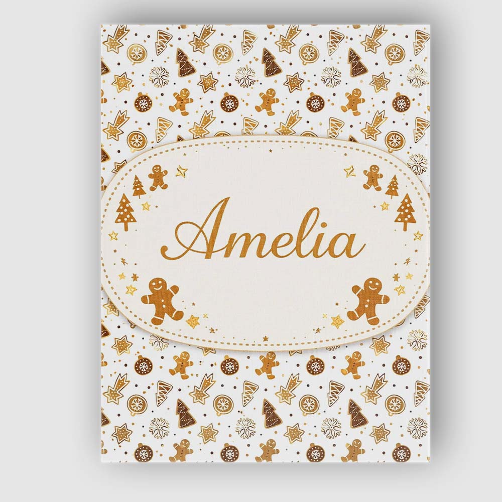 Personalised Name Gingerbread Christmas Cookies Pattern White Custom Contemporary Display Canvas Wall Art Print Decor Picture Ready to Hang