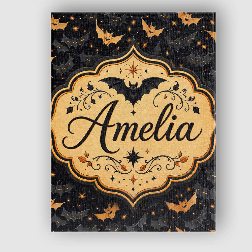 Personalised Name Cute Cartoon Bats and Custom Modern Room Accent Elegant Feature Canvas Wall Art Print Decor Picture Ready to Hang