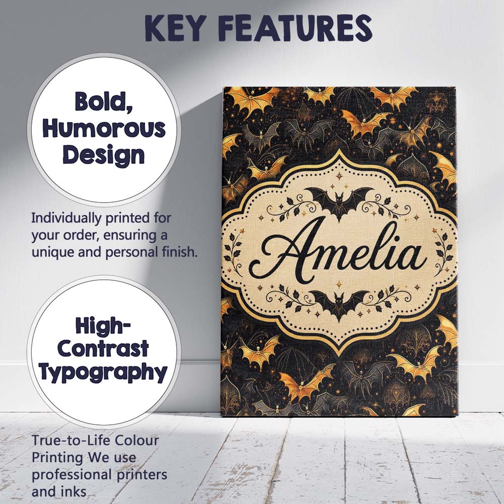 Personalised Name Elegant Gold and Black Custom Interior Decorative Contemporary Canvas Wall Art Print Decor Picture Ready to Hang