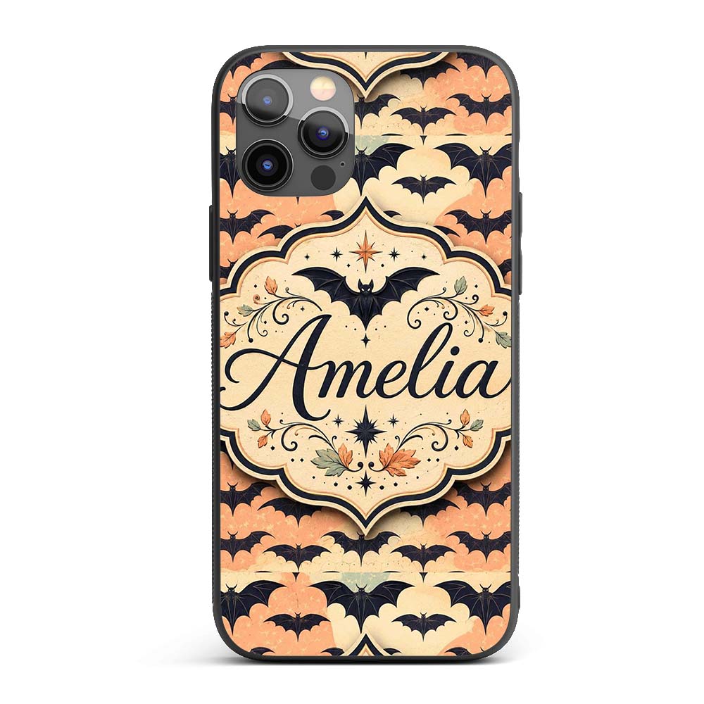 Bats with Pastel Cloud Layers Unique Halloween Custom Name Protective Phone Case Mobile Cover Durable Everyday Smartphone Shock Resistant