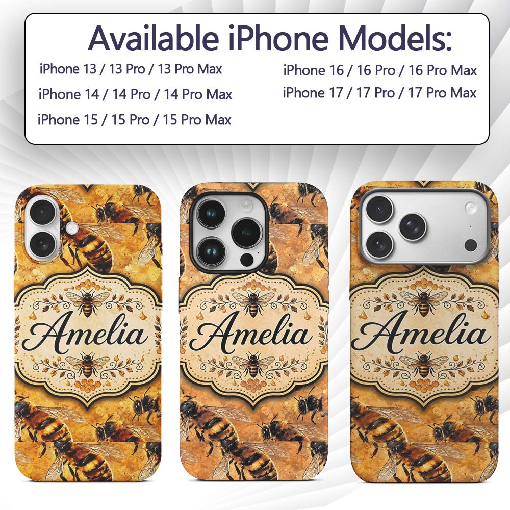 Detailed Honey Bees on Golden Background Nature Custom Name Protective Phone Case Mobile Cover Durable Everyday Smartphone Shock Resistant