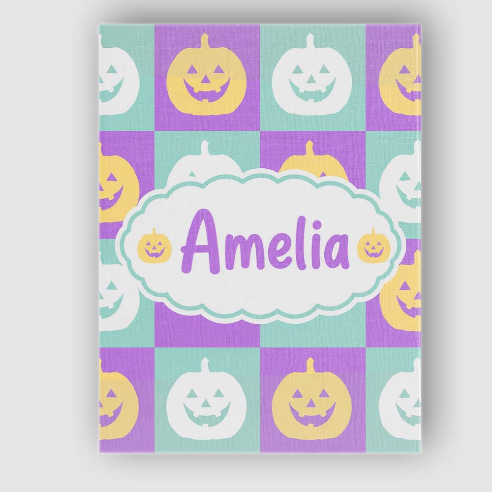 Personalised Name Pastel Pumpkin Faces on Custom Unique Gift Idea Elegant Feature Canvas Wall Art Print Decor Picture Ready to Hang
