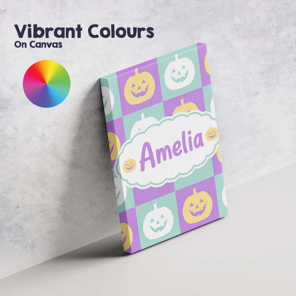 Personalised Name Pastel Pumpkin Faces on Custom Unique Gift Idea Elegant Feature Canvas Wall Art Print Decor Picture Ready to Hang