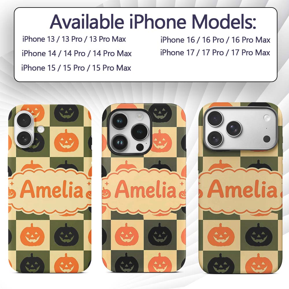 Halloween Pumpkin Faces in Olive Printed Design Custom Name Protective Phone Case Mobile Cover Durable Everyday Smartphone Shock Resistant