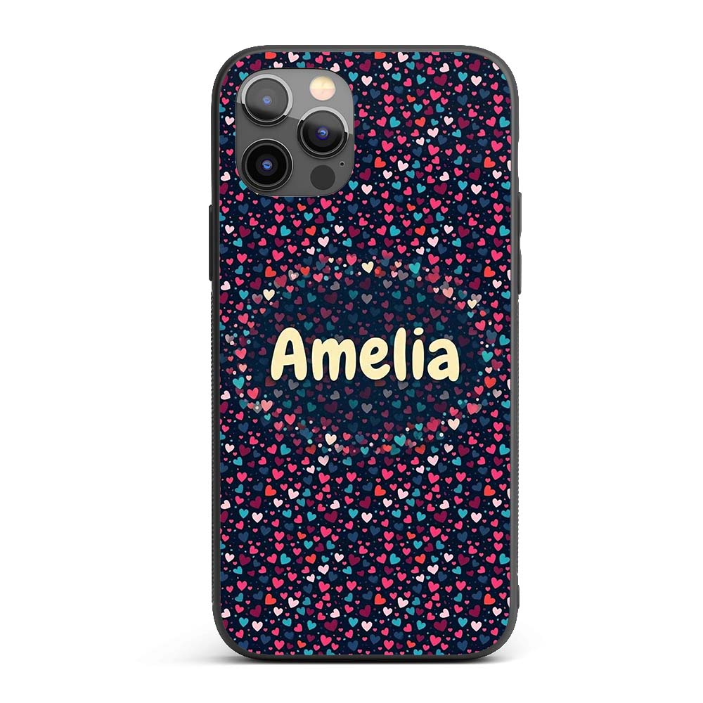 Colourful Hearts on Navy Background Cute Love Custom Name Protective Phone Case Mobile Cover Durable Everyday Smartphone Shock Resistant