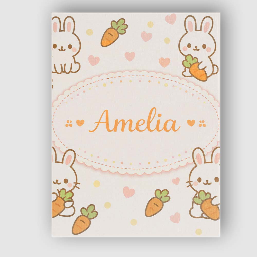 Personalised Name Cute Bunny Carrot Cartoon Animal Pattern Beautiful Custom Home Canvas Wall Art Print Decor Picture Ready to Hang