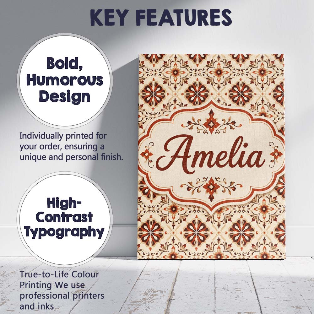 Personalised Name Rustic Geometric Floral Custom Unique Gift Idea Elegant Feature Canvas Wall Art Print Decor Picture Ready to Hang