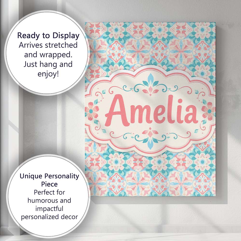 Personalised Name Pastel Floral Geometric Custom Unique Gift Idea Elegant Feature Canvas Wall Art Print Decor Picture Ready to Hang