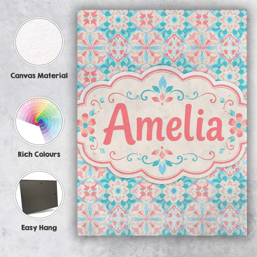 Personalised Name Pastel Floral Geometric Custom Unique Gift Idea Elegant Feature Canvas Wall Art Print Decor Picture Ready to Hang