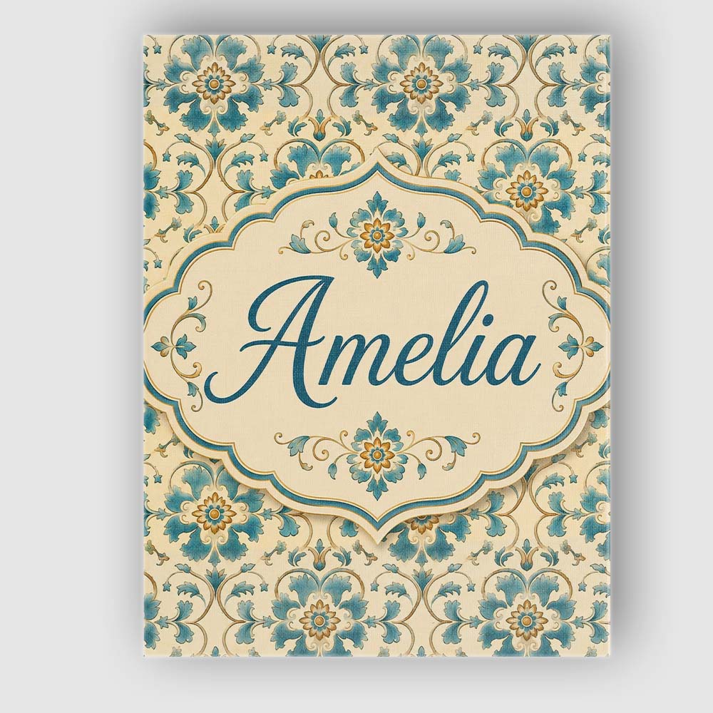 Personalised Name Classic Blue White Tile Custom Unique Gift Idea Elegant Feature Canvas Wall Art Print Decor Picture Ready to Hang