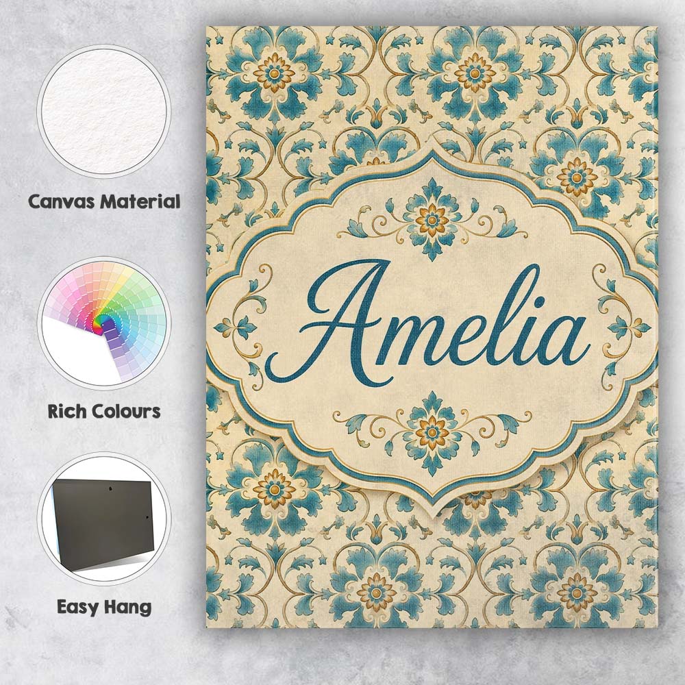 Personalised Name Classic Blue White Tile Custom Unique Gift Idea Elegant Feature Canvas Wall Art Print Decor Picture Ready to Hang