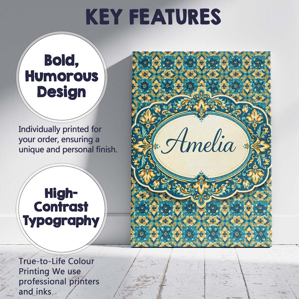 Personalised Name Floral Daisy Motif Cream Custom Unique Gift Idea Elegant Feature Canvas Wall Art Print Decor Picture Ready to Hang