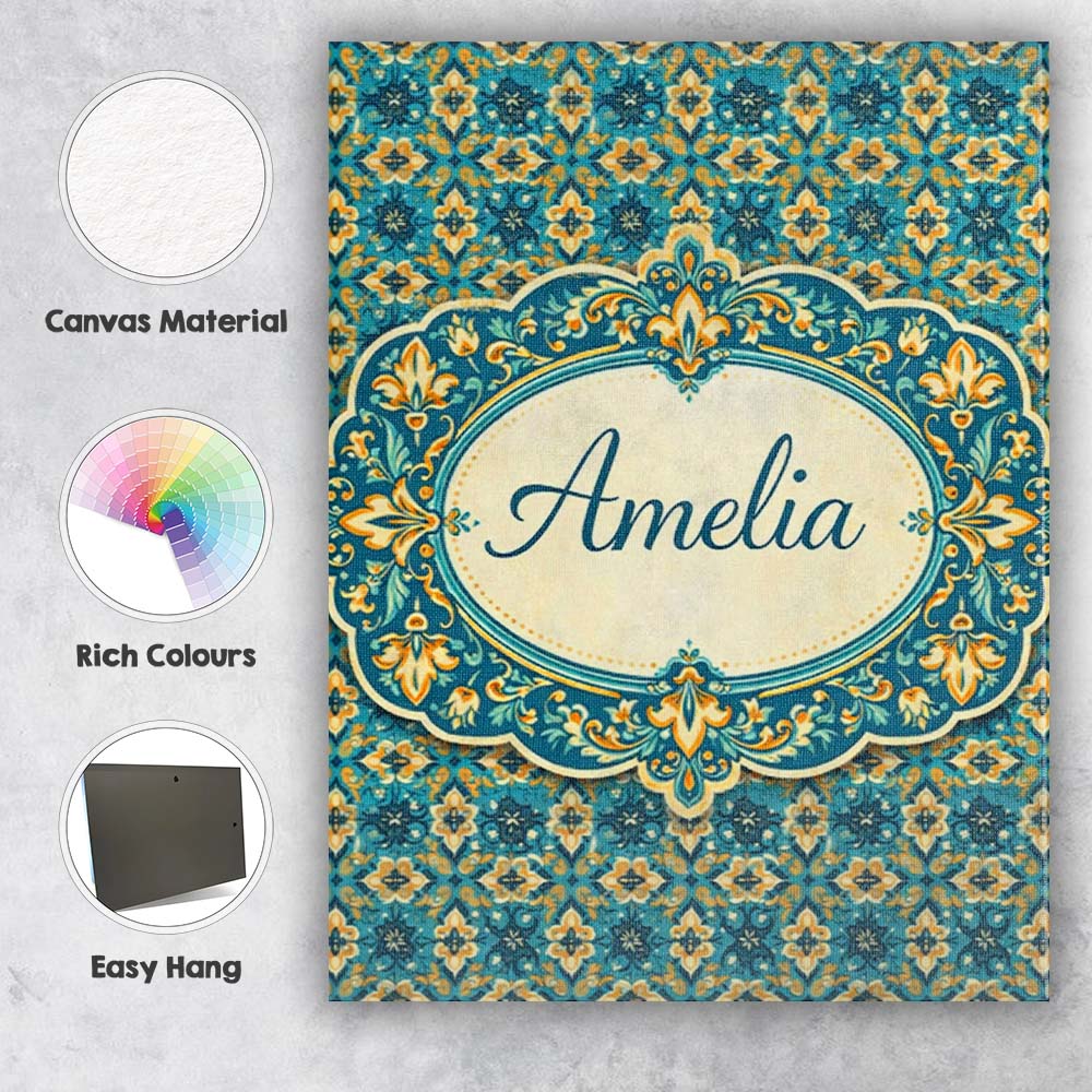 Personalised Name Floral Daisy Motif Cream Custom Unique Gift Idea Elegant Feature Canvas Wall Art Print Decor Picture Ready to Hang