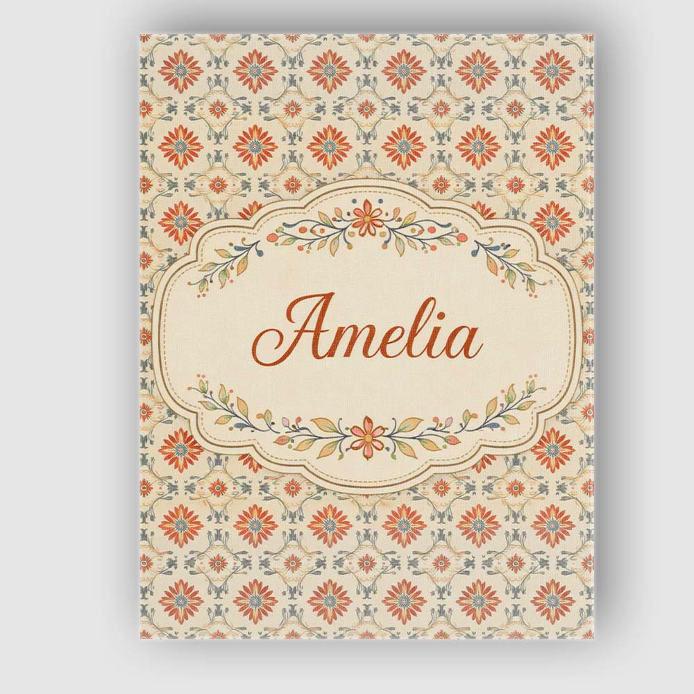 Personalised Name Aqua Orange Floral Tile Custom Unique Gift Idea Elegant Feature Canvas Wall Art Print Decor Picture Ready to Hang