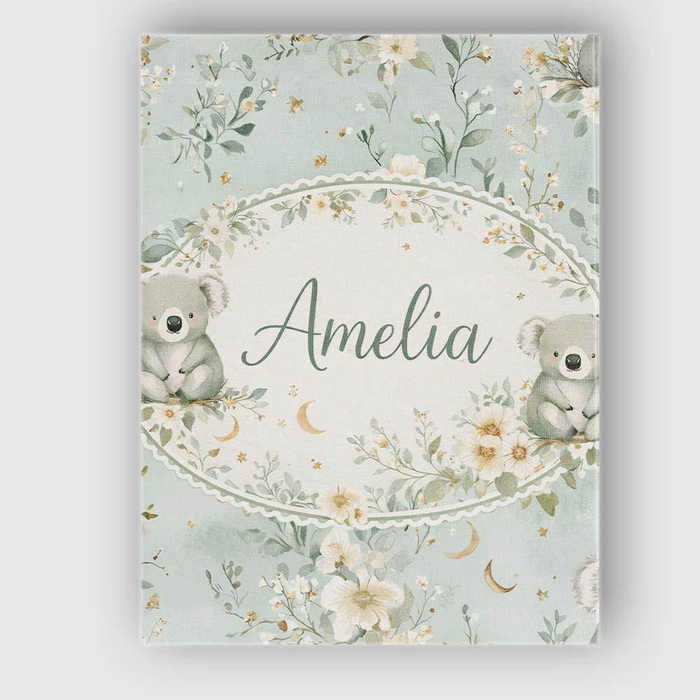 Personalised Name Daisy and Moon Botanical Pattern Green Background Custom Canvas Wall Art Print Decor Picture Ready to Hang