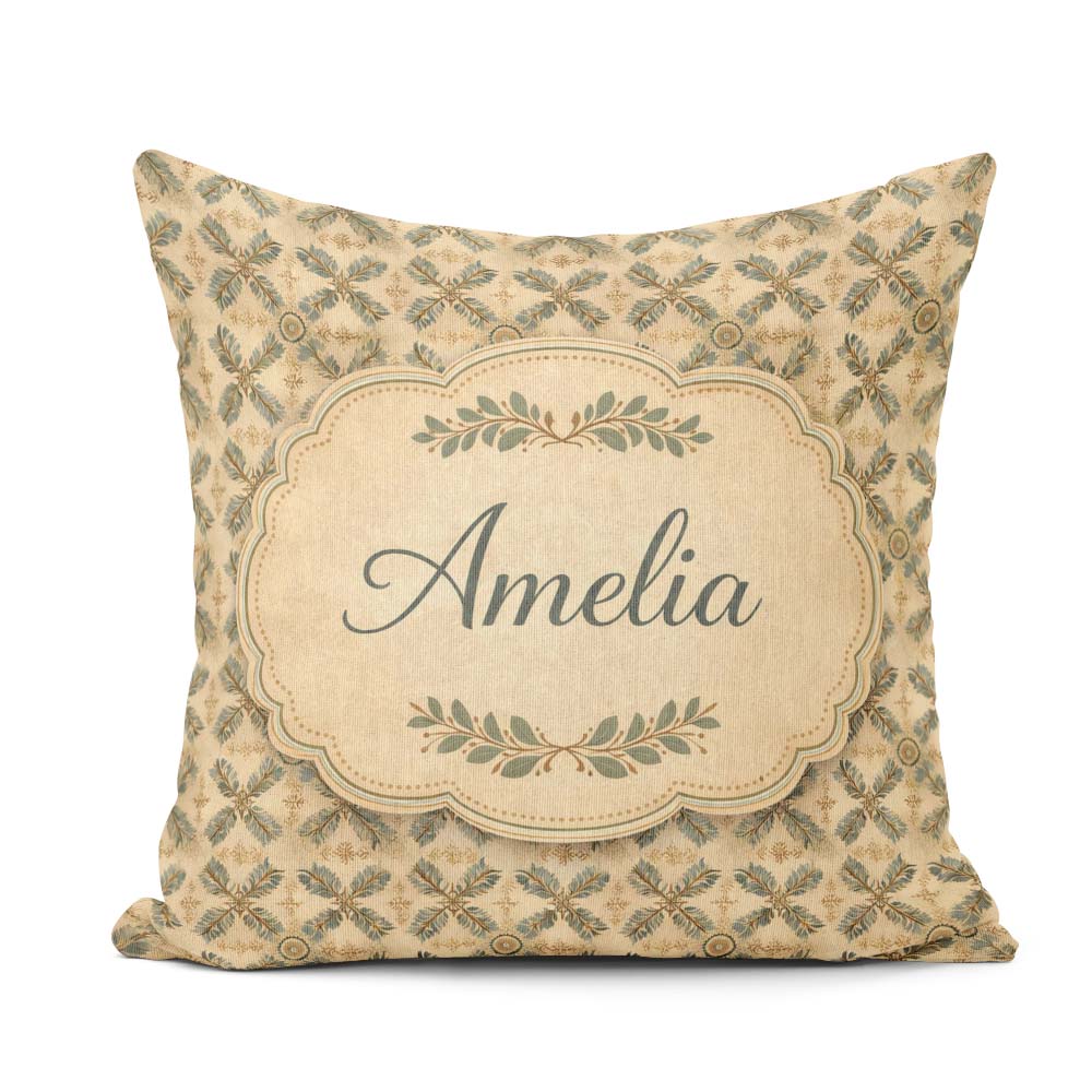 Custom Name Soft Pastel Floral Tile Pink Green Seamless Pattern Square Filled Cushion Throw Pillow Sofa Bed Home Decor Zip Washable UK Made