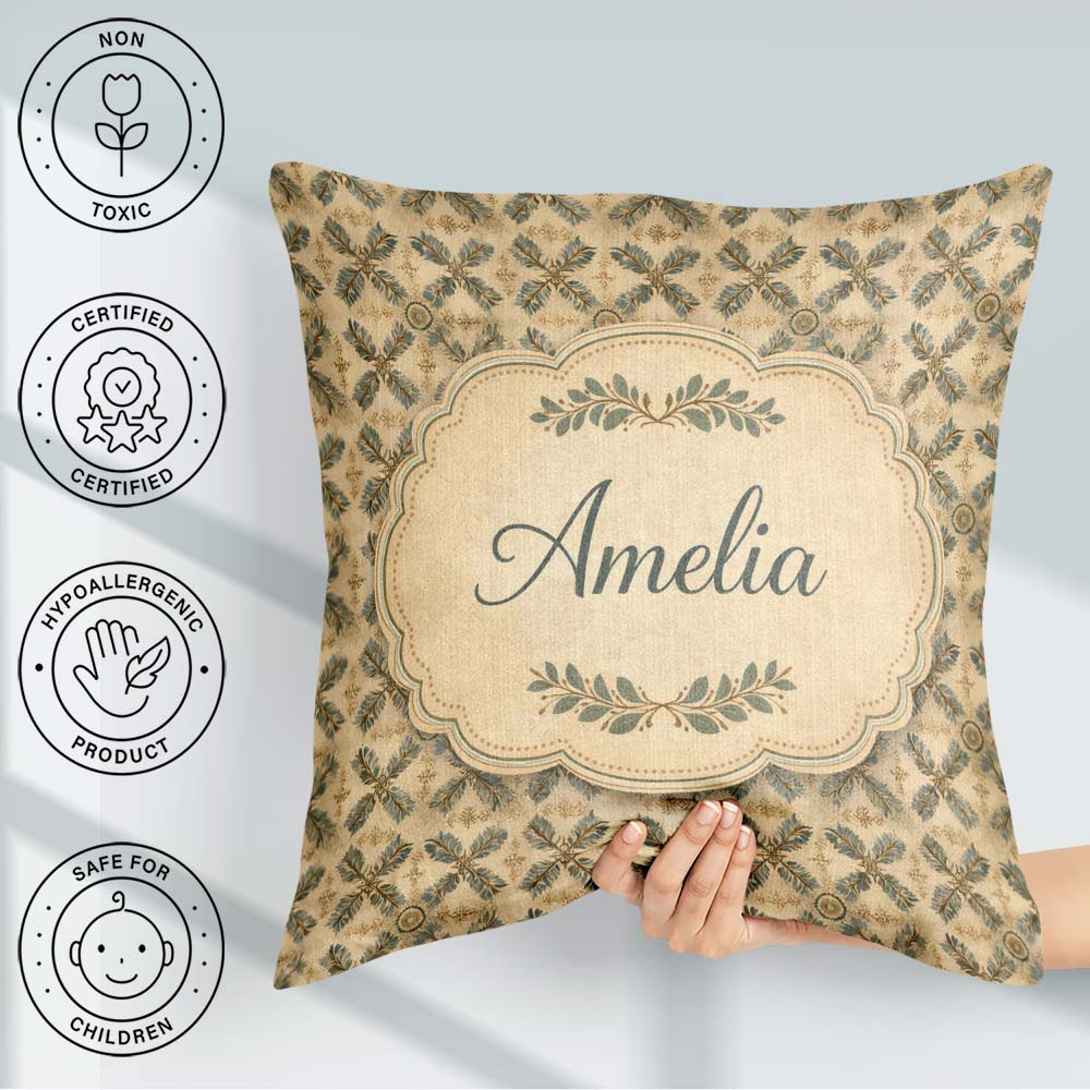 Custom Name Soft Pastel Floral Tile Pink Green Seamless Pattern Square Filled Cushion Throw Pillow Sofa Bed Home Decor Zip Washable UK Made