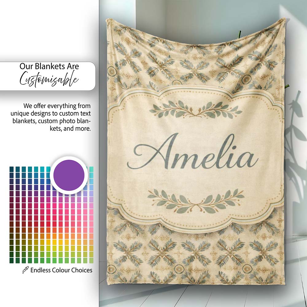 Soft Pastel Floral Tile Pink Green Seamless Pattern Cute Unique Gift Personalised Custom Name Super Soft Fleece Blanket Bed Sofa Throw