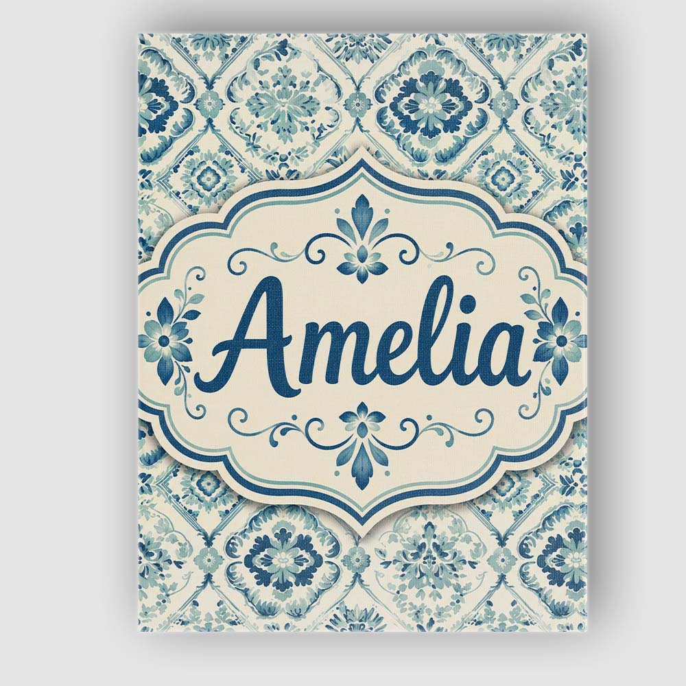 Personalised Name Classic Floral Tile Custom Modern Room Accent Creative Decorator Style Canvas Wall Art Print Decor Picture Ready to Hang