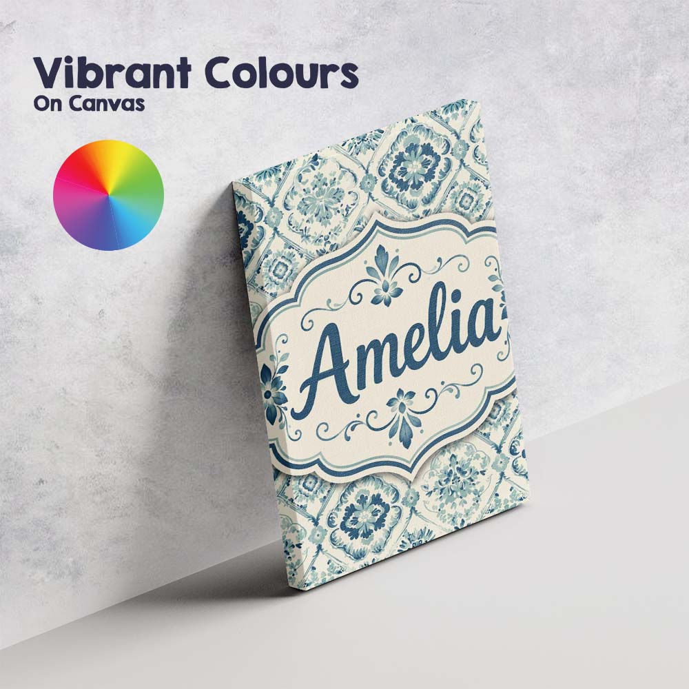 Personalised Name Classic Floral Tile Custom Modern Room Accent Creative Decorator Style Canvas Wall Art Print Decor Picture Ready to Hang
