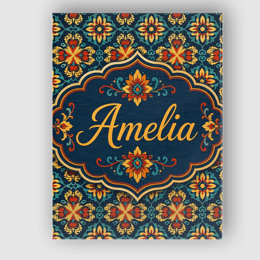 Personalised Name Teal and Mustard Ornate Custom Unique Gift Idea Elegant Feature Canvas Wall Art Print Decor Picture Ready to Hang