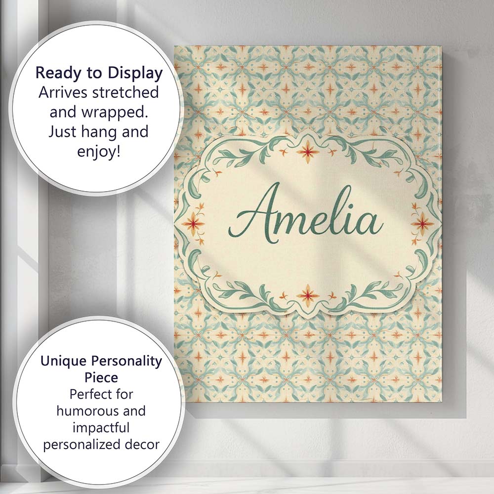 Personalised Name Soft Aqua and Coral Custom Modern Room Accent Creative Decorator Style Canvas Wall Art Print Decor Picture Ready to Hang