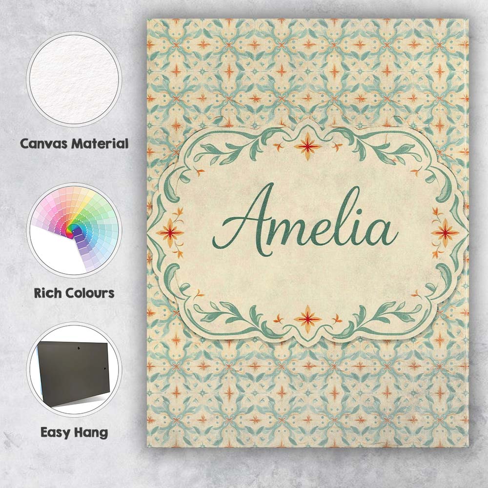 Personalised Name Soft Aqua and Coral Custom Modern Room Accent Creative Decorator Style Canvas Wall Art Print Decor Picture Ready to Hang