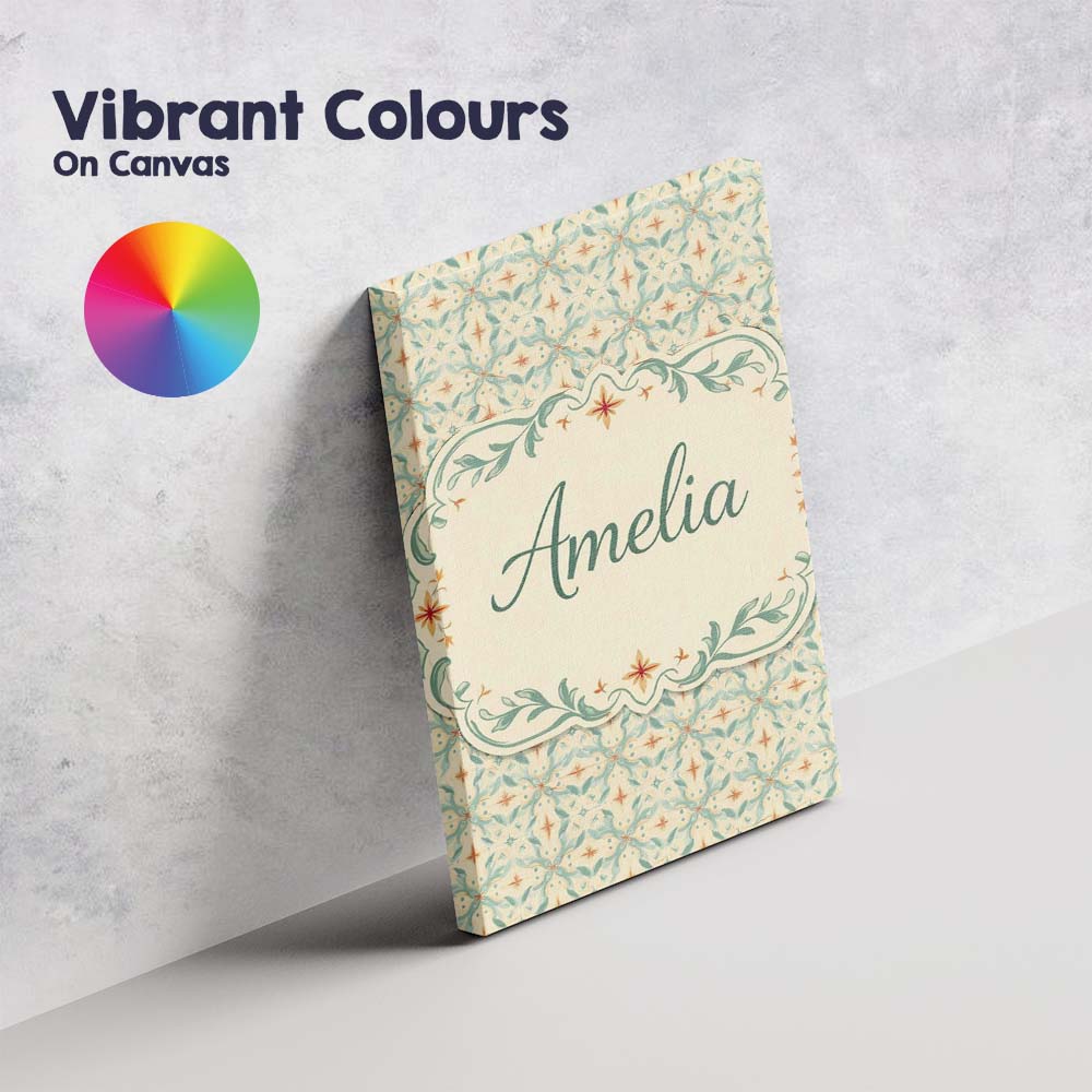 Personalised Name Soft Aqua and Coral Custom Modern Room Accent Creative Decorator Style Canvas Wall Art Print Decor Picture Ready to Hang