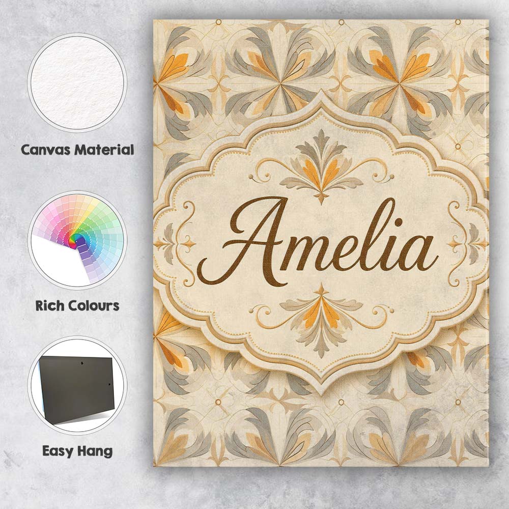 Personalised Name Neutral Beige and Ochre Custom Unique Gift Idea Elegant Feature Canvas Wall Art Print Decor Picture Ready to Hang