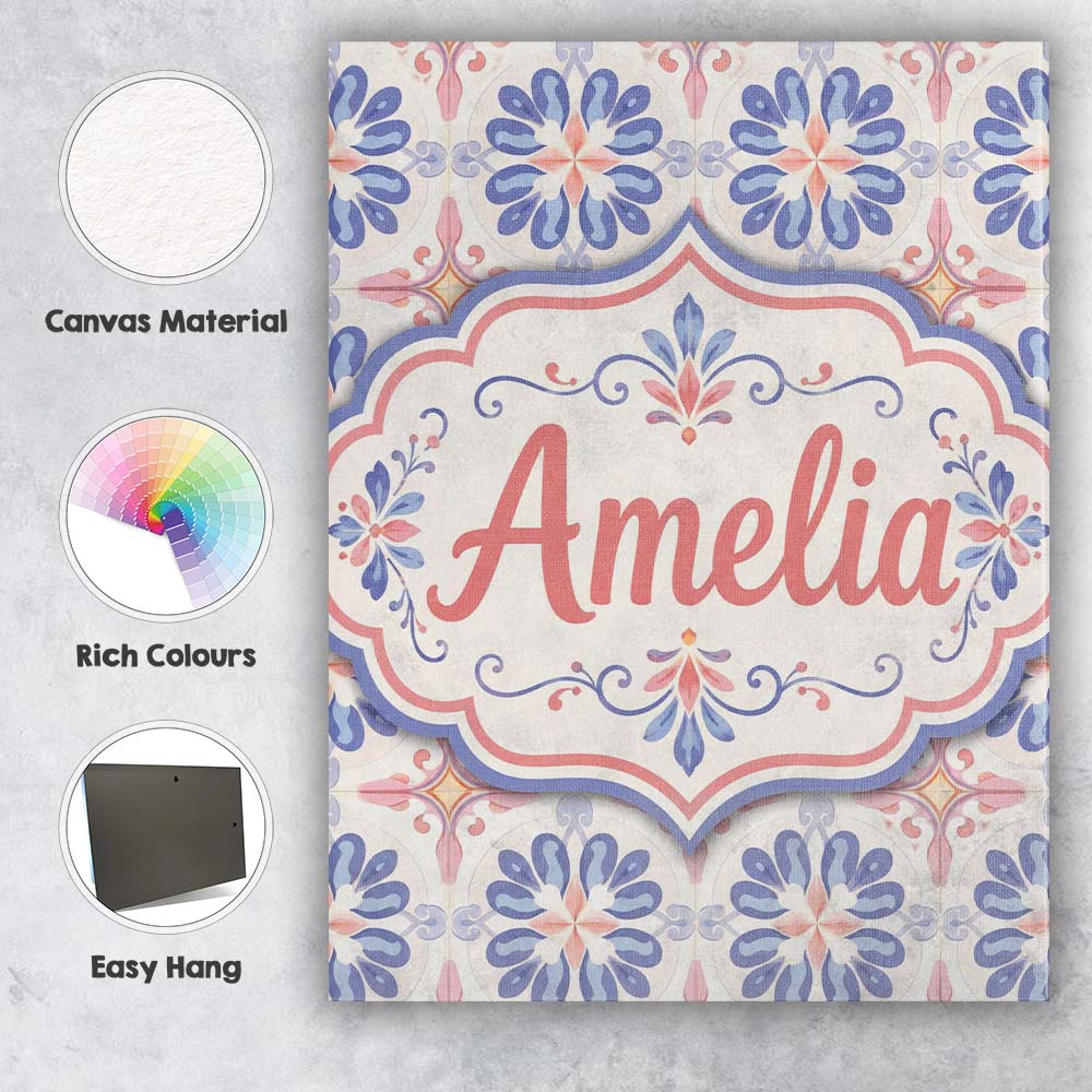 Personalised Name Pastel Blue and Pink Custom Modern Room Accent Elegant Feature Canvas Wall Art Print Decor Picture Ready to Hang