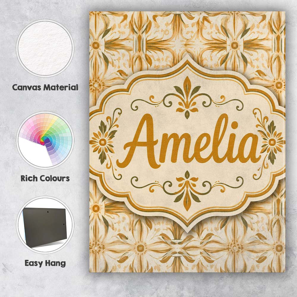 Personalised Name Light Tan and Ochre Custom Modern Room Accent Creative Decorator Style Canvas Wall Art Print Decor Picture Ready to Hang