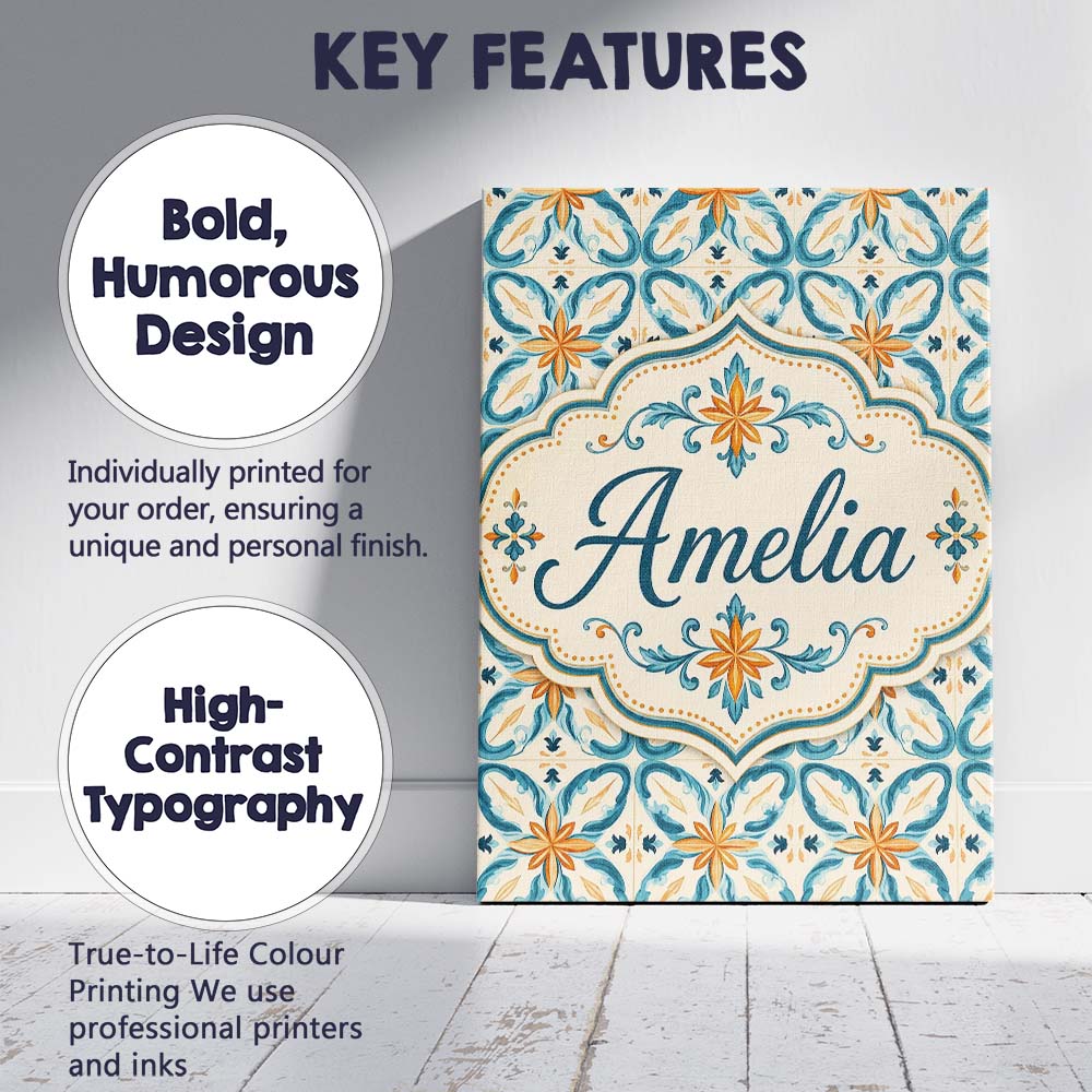 Personalised Name Soft Blue and Yellow Custom Modern Room Accent Elegant Feature Canvas Wall Art Print Decor Picture Ready to Hang