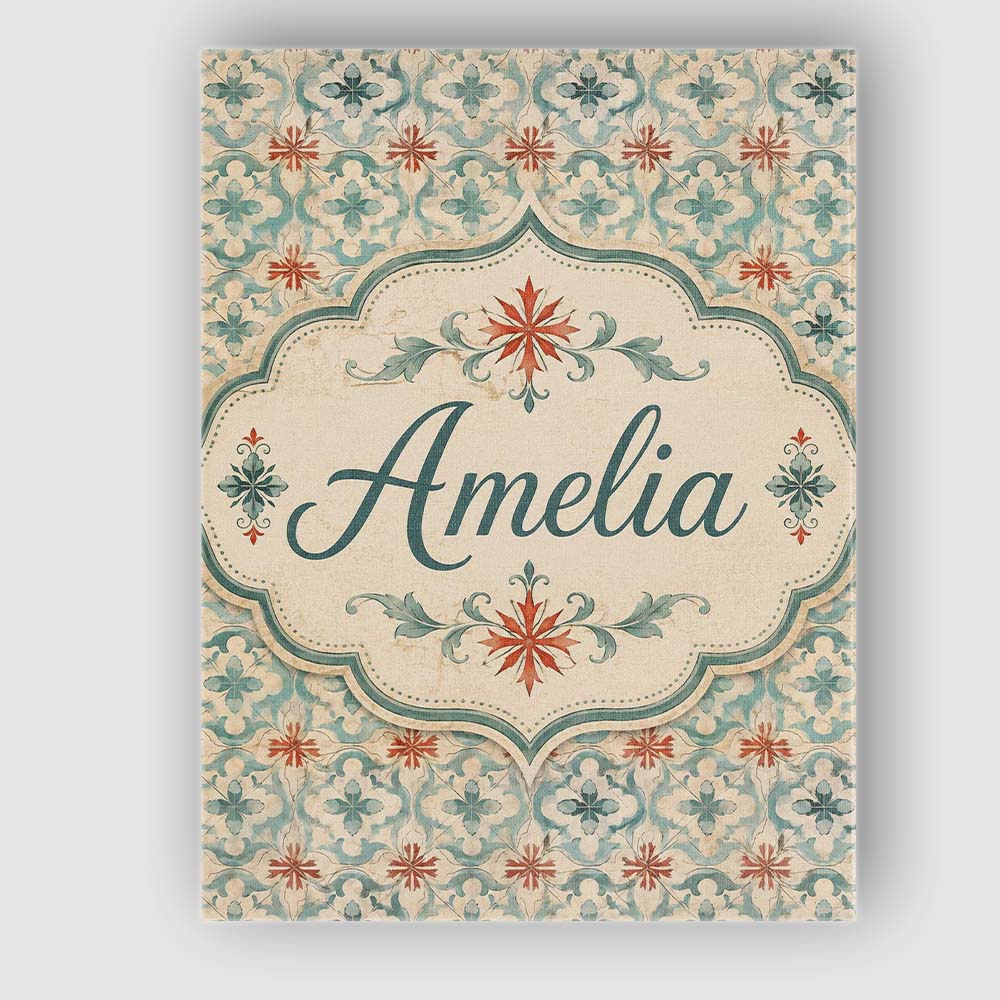 Personalised Name Muted Aqua and Terracotta Custom Bespoke Interior Contemporary Canvas Wall Art Print Decor Picture Ready to Hang