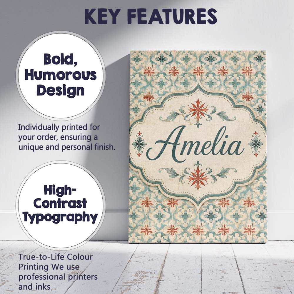 Personalised Name Muted Aqua and Terracotta Custom Bespoke Interior Contemporary Canvas Wall Art Print Decor Picture Ready to Hang