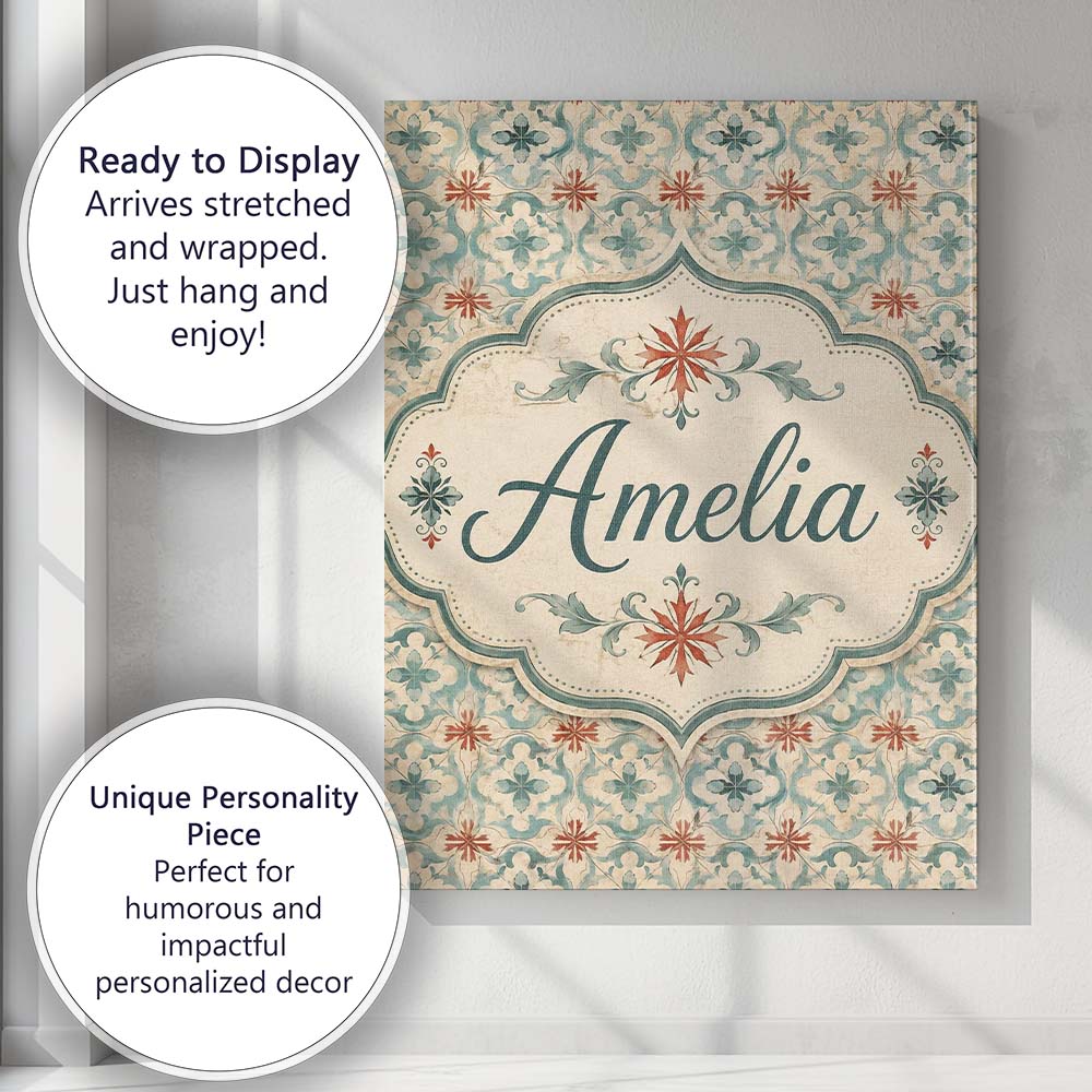 Personalised Name Muted Aqua and Terracotta Custom Bespoke Interior Contemporary Canvas Wall Art Print Decor Picture Ready to Hang