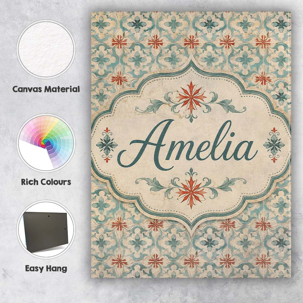 Personalised Name Muted Aqua and Terracotta Custom Bespoke Interior Contemporary Canvas Wall Art Print Decor Picture Ready to Hang