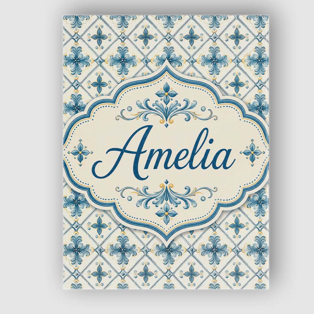 Personalised Name Pale Blue and Cream Custom Modern Room Accent Creative Decorator Style Canvas Wall Art Print Decor Picture Ready to Hang