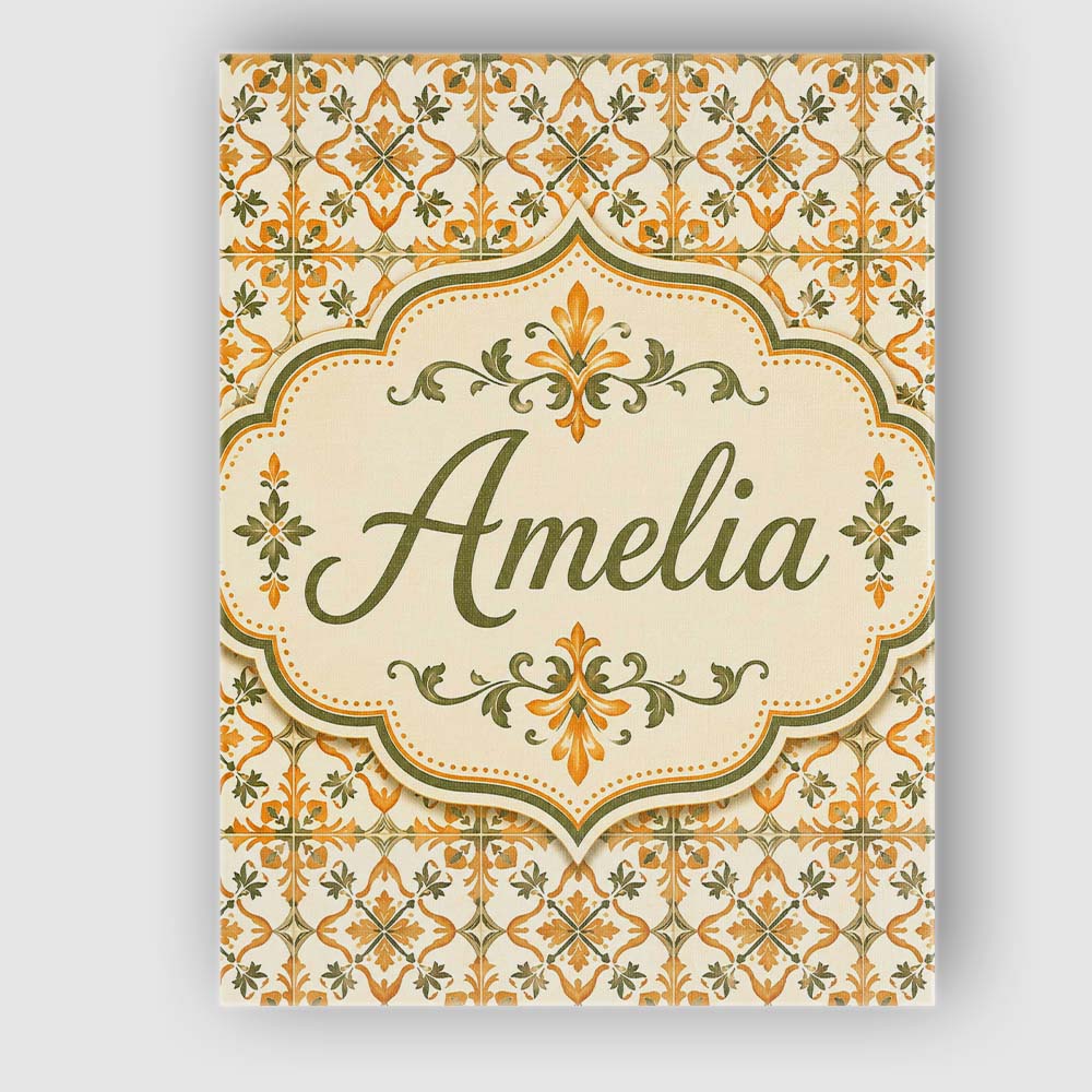 Personalised Name Ornate Orange and Olive Custom Unique Gift Idea Elegant Feature Canvas Wall Art Print Decor Picture Ready to Hang